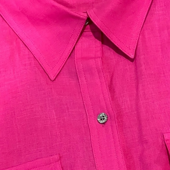 Women’s XL 100% Linen Pink Button Front Beach Vacation Lightweight Classic Shirt - Picture 6 of 9